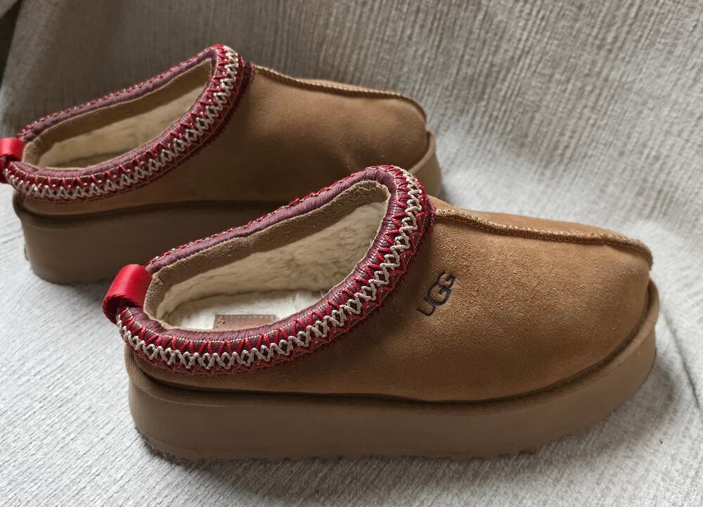 UGG Platform Tasman Chestnut Suede Shearling Clogs Slippers Women 7